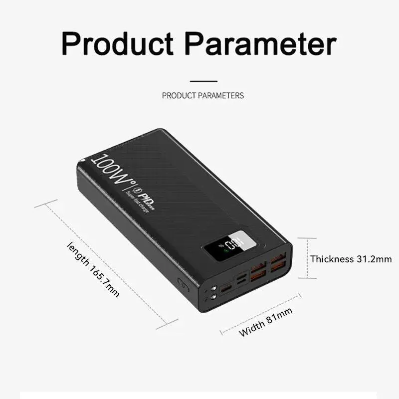 100W Super Fast Charging 50000mAh Power Bank with 4 USB & Wireless Charging