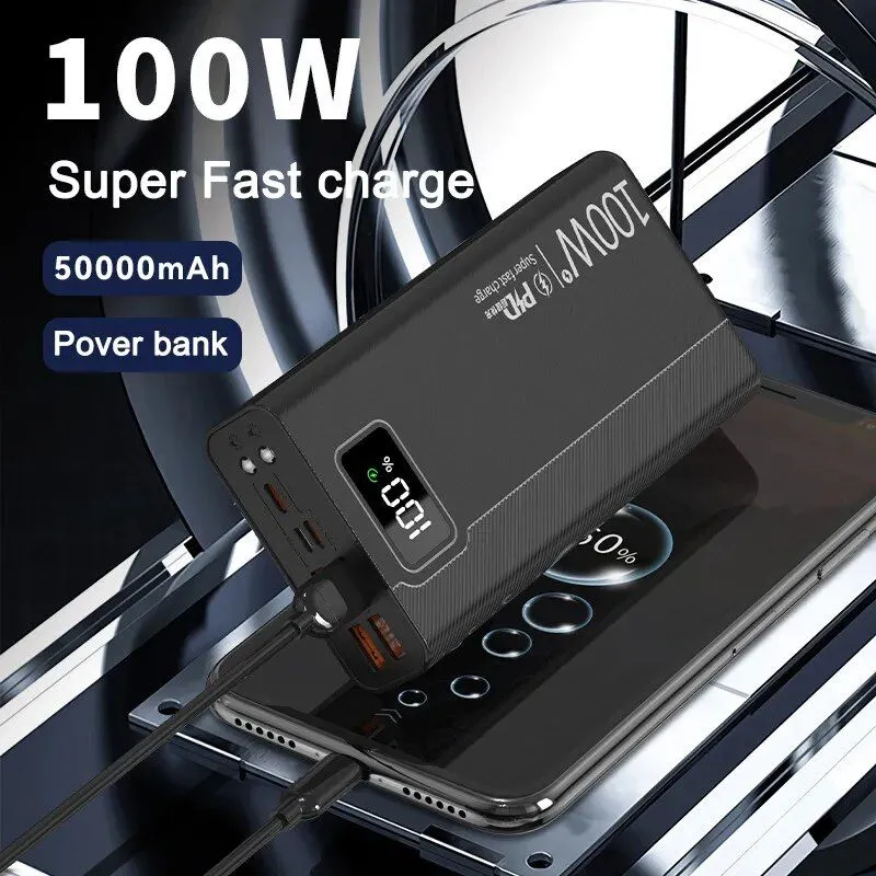 100W Super Fast Charging 50000mAh Power Bank with 4 USB & Wireless Charging