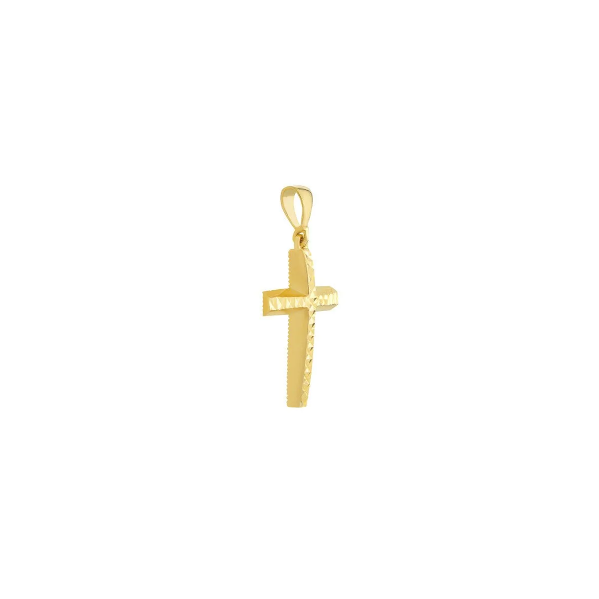 14K Gold 3D Diamond Cut Top Cross Pendant