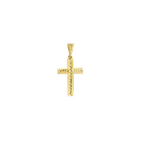 14K Gold 3D Diamond Cut Top Cross Pendant