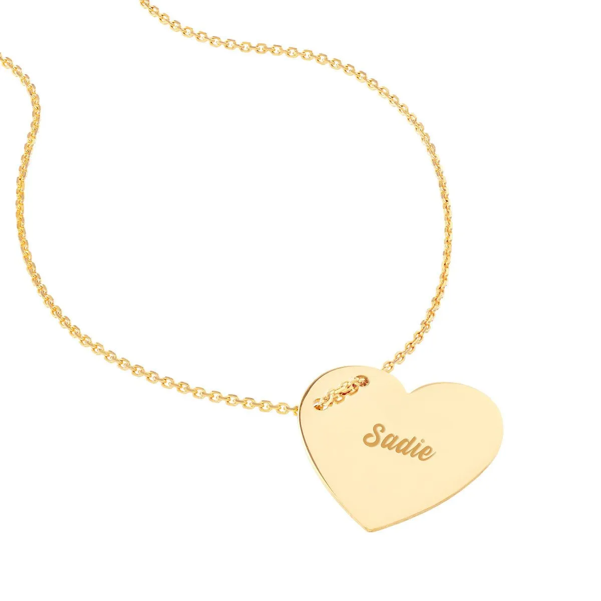 14K Gold Engravable Heart Plate Adj. Necklace