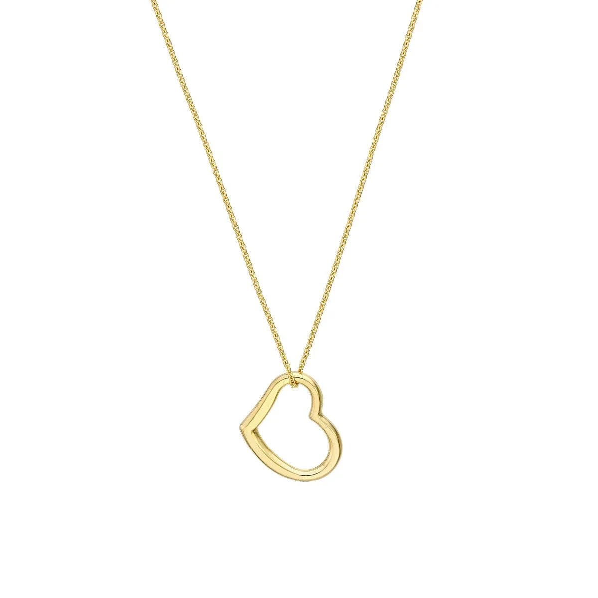 14K Gold Open Heart Pendant Adjustable Necklace