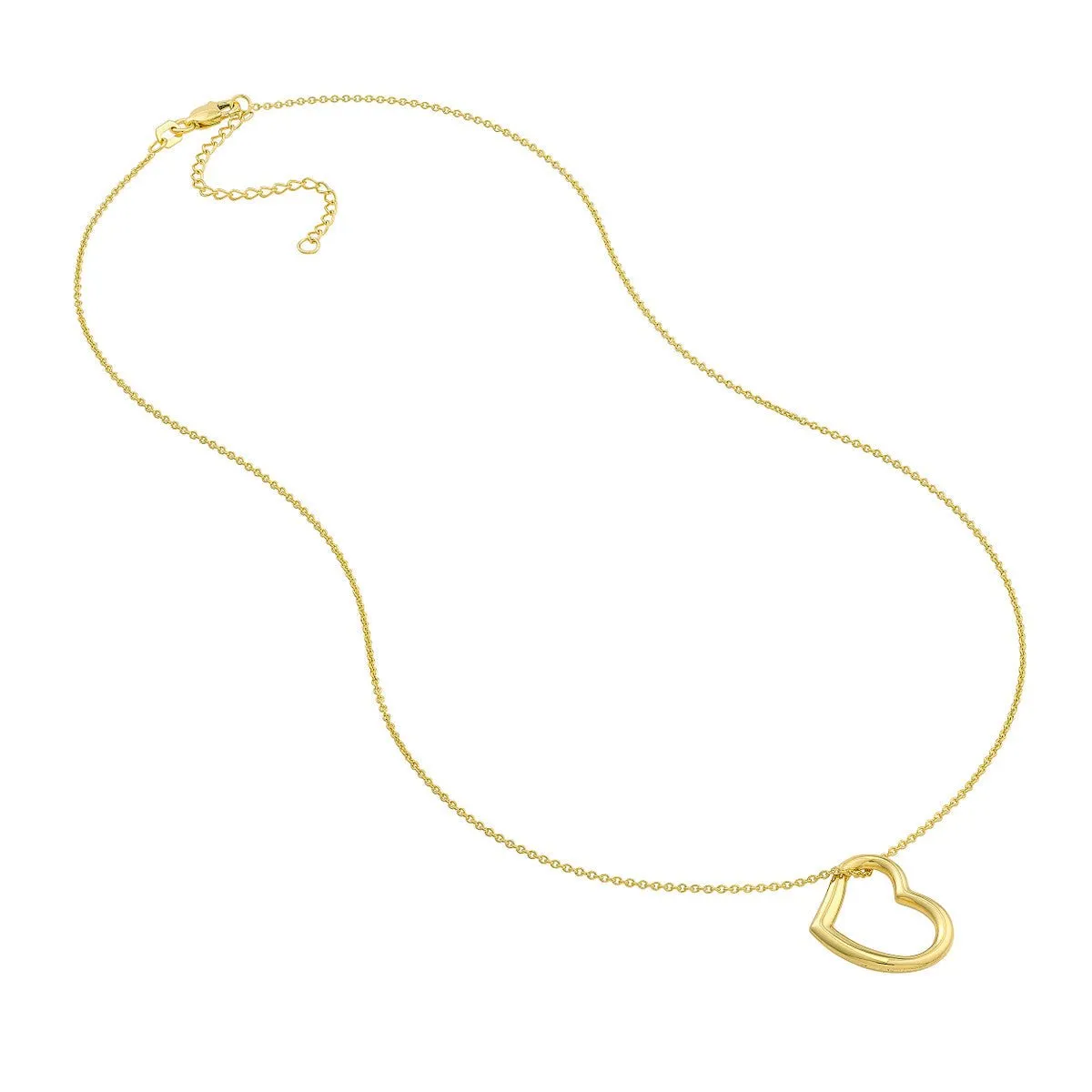 14K Gold Open Heart Pendant Adjustable Necklace