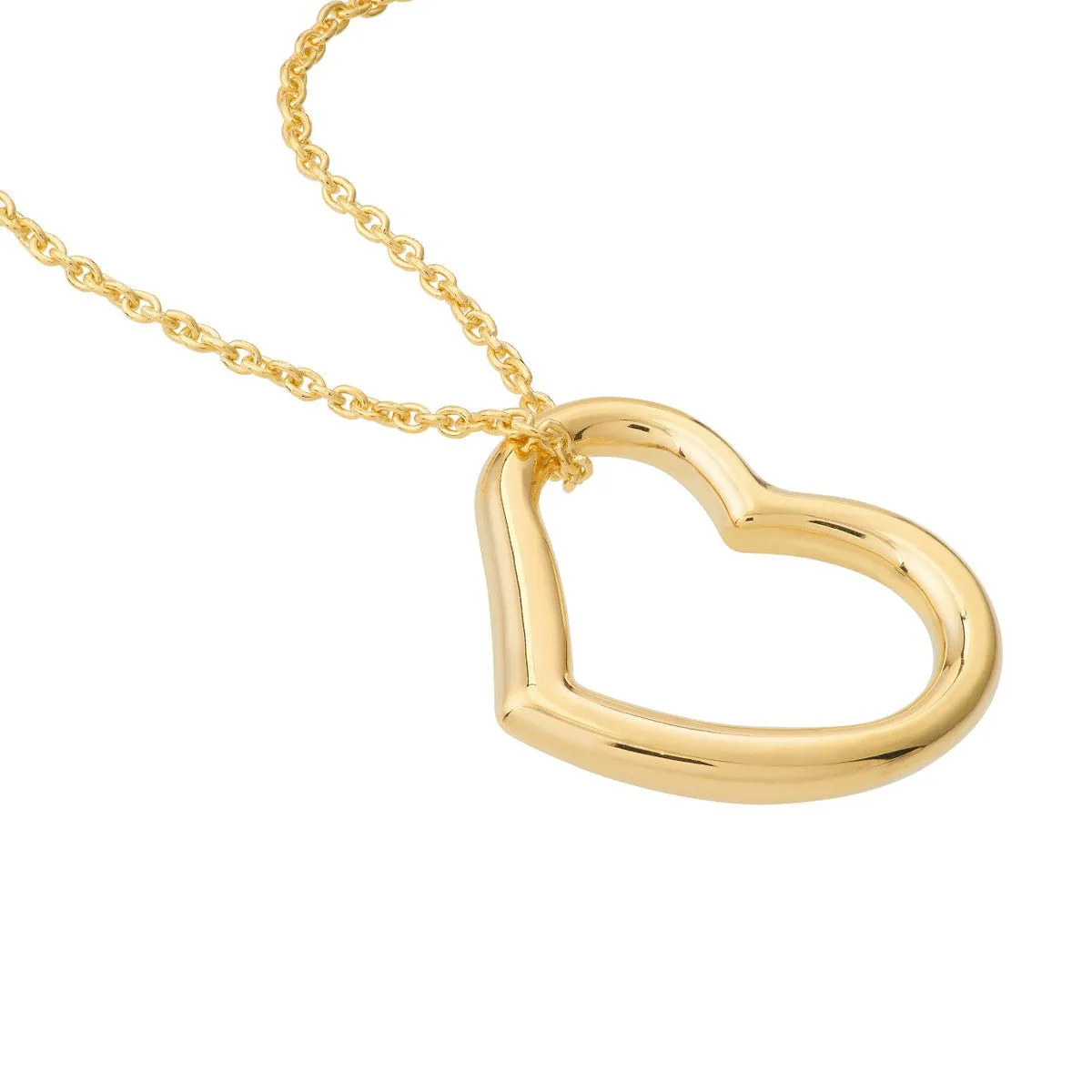 14K Gold Open Heart Pendant Adjustable Necklace