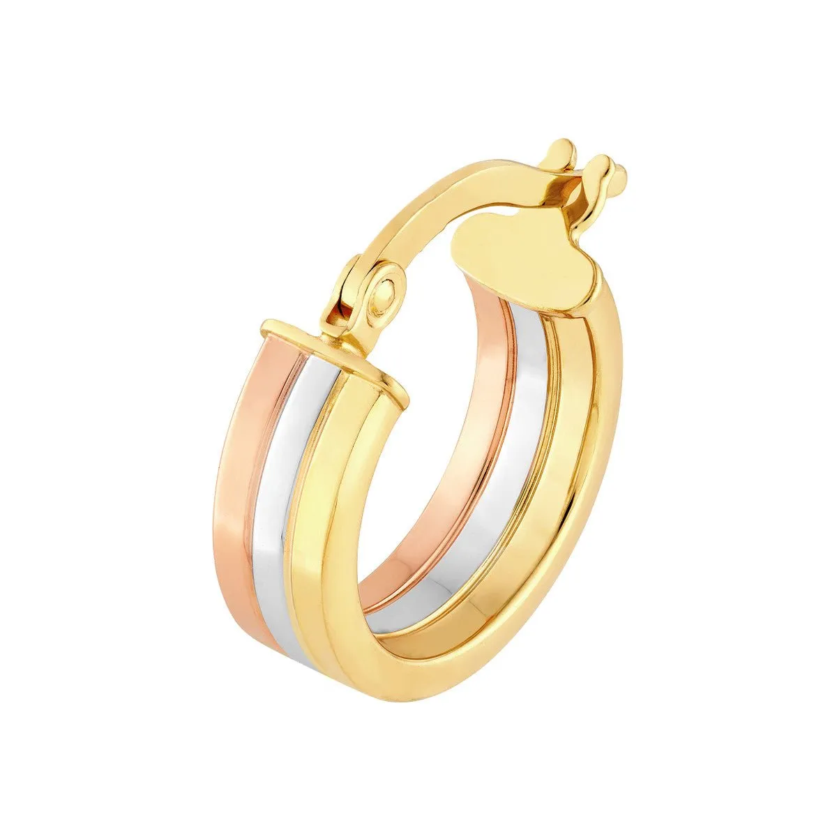 14K Tri Color Gold 10.00mm Round Hoop Earring