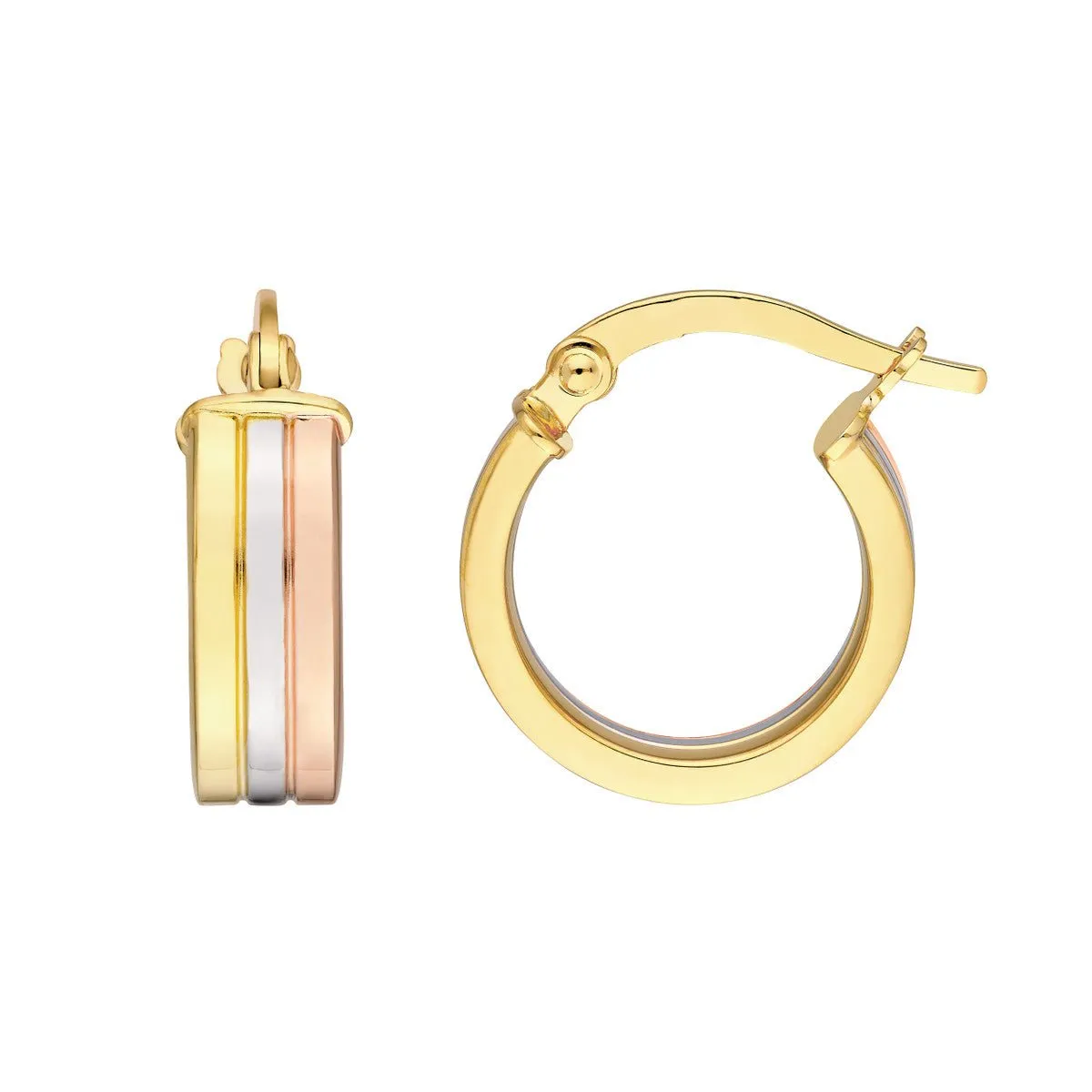 14K Tri Color Gold 10.00mm Round Hoop Earring