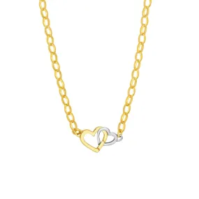 14K Two Tone Gold Push Lock Heart Pendant Necklace