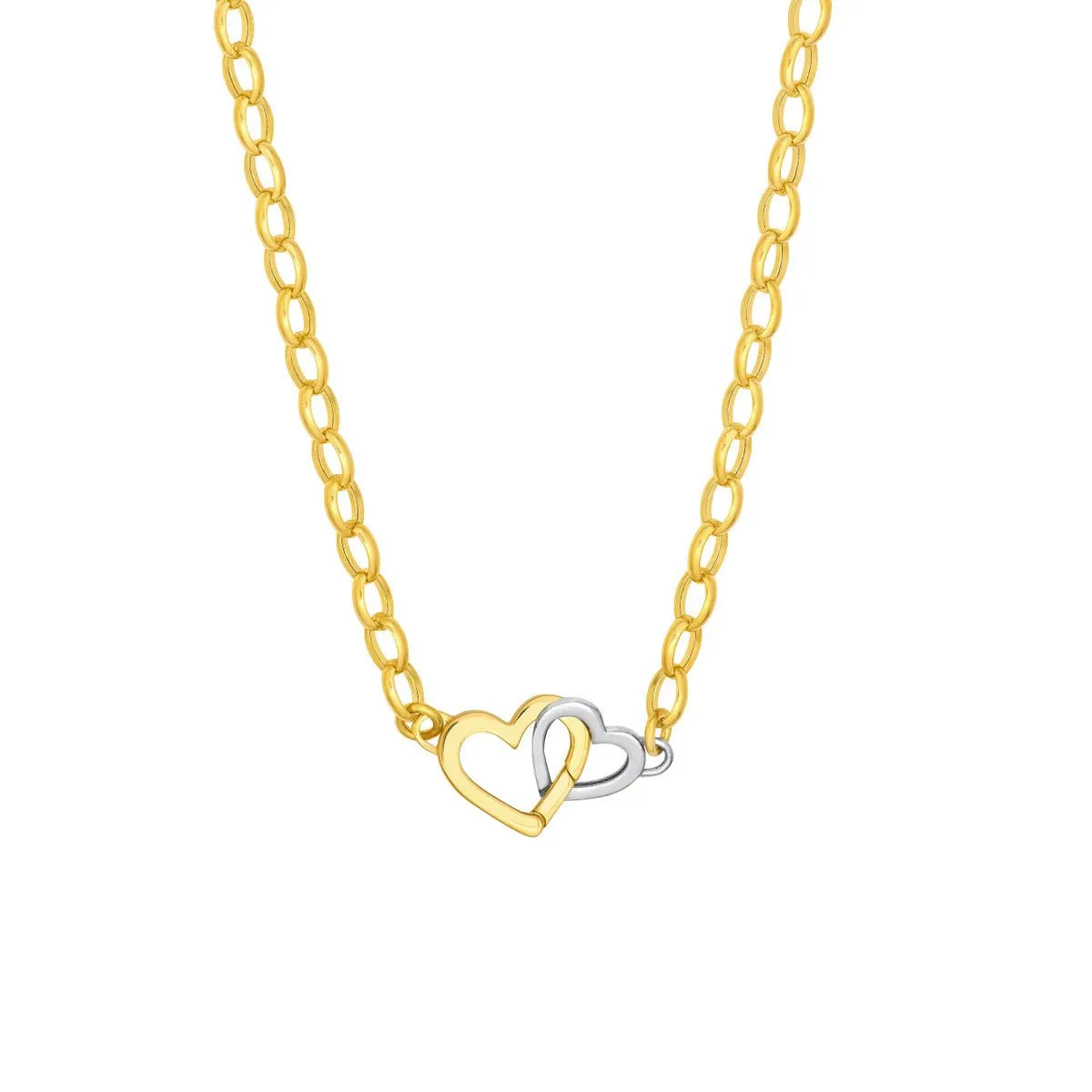 14K Two Tone Gold Push Lock Heart Pendant Necklace