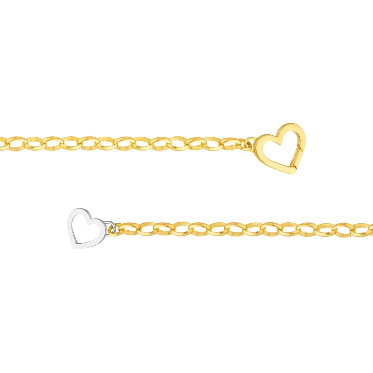 14K Two Tone Gold Push Lock Heart Pendant Necklace