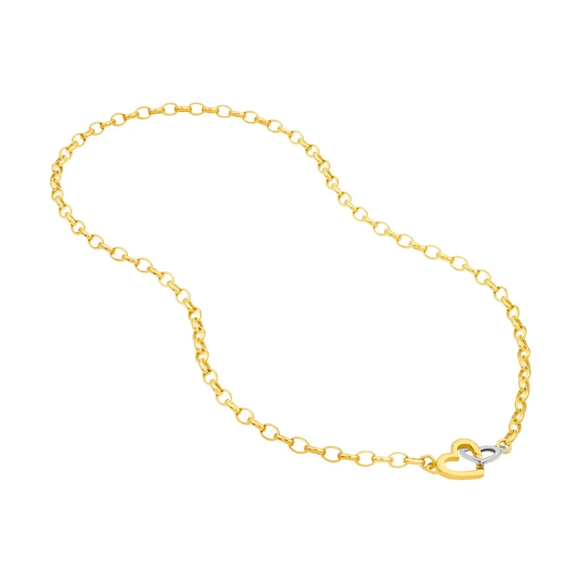 14K Two Tone Gold Push Lock Heart Pendant Necklace