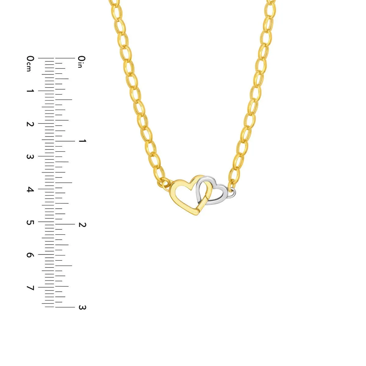 14K Two Tone Gold Push Lock Heart Pendant Necklace