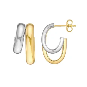 14K Two-Tone Gold Side by Side Open Hoop Earrings