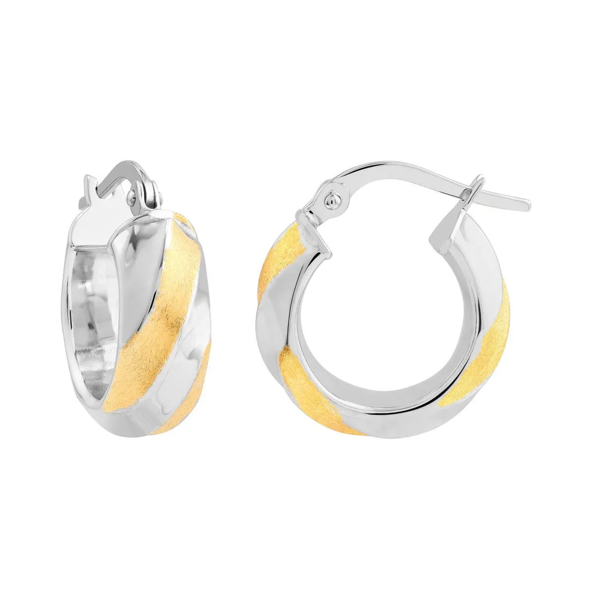 14K Two-Tone Gold Twisted Round Hoop Earrings