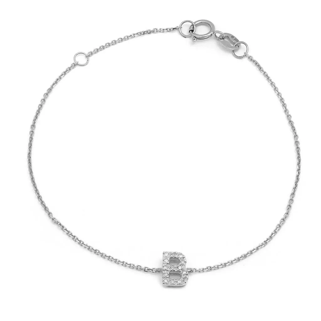 14K White Gold Diamond Initial "B" Bracelet