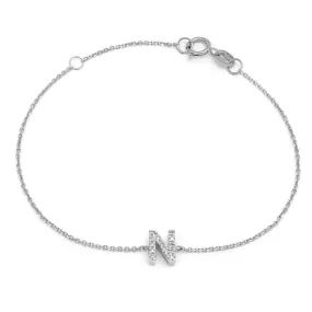 14K White Gold Diamond Initial "N" Bracelet