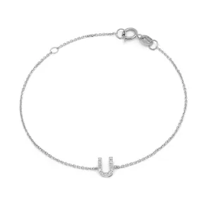 14K White Gold Diamond Initial "U" Bracelet