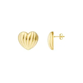 14K Yellow Fluted Heart Stud Earrings