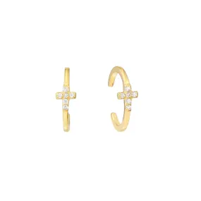 14K Yellow Gold 0.05ct Diamond Cross Earring Cuffs