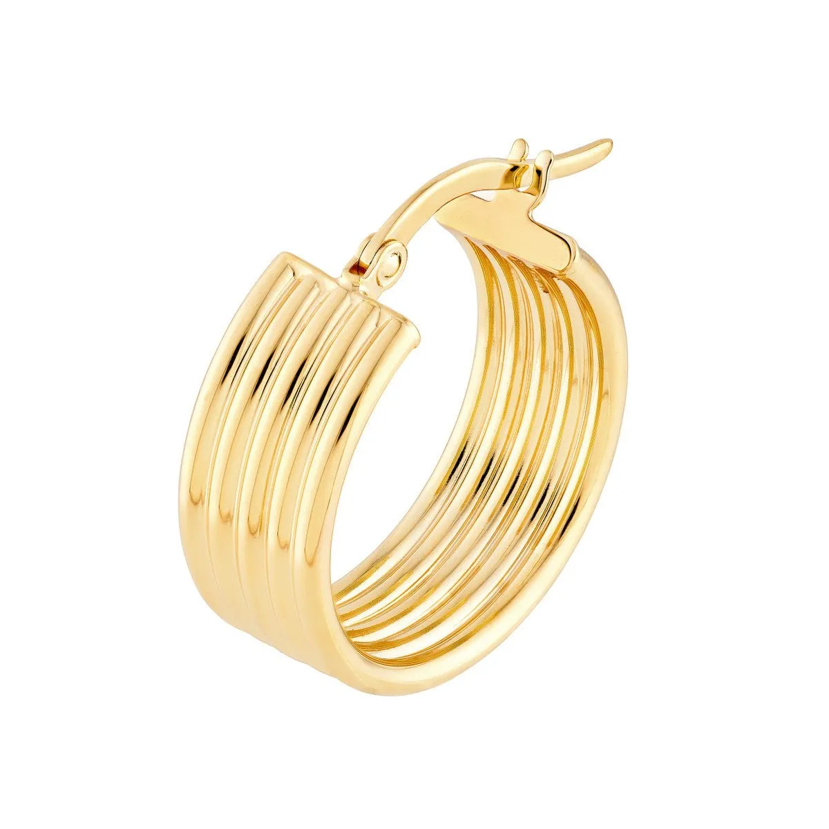 14K Yellow Gold 15.00mm Polished Line Wide Hoop Earrings