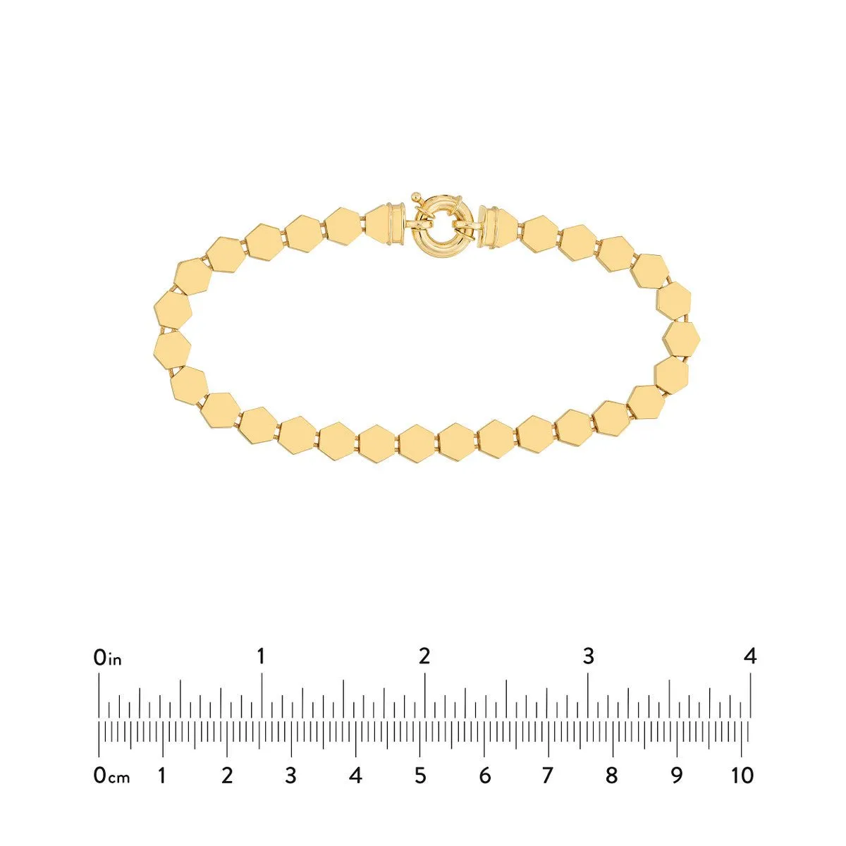 14K Yellow Gold 3D Polished Hexagonal Flat Link Bracelet