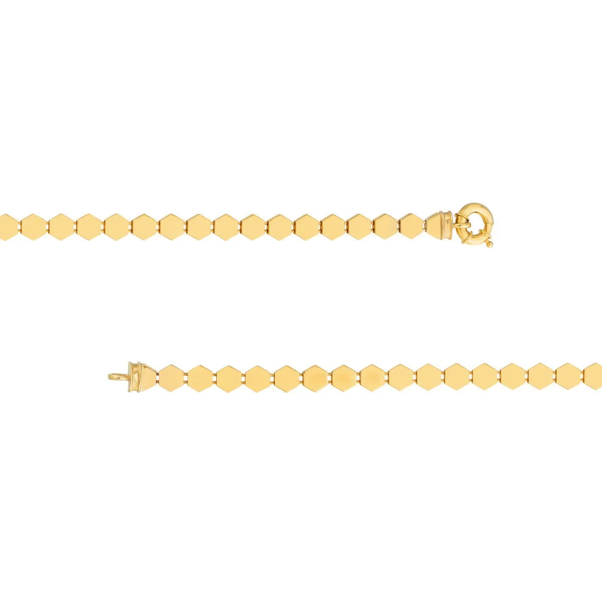 14K Yellow Gold 3D Polished Hexagonal Flat Link Bracelet