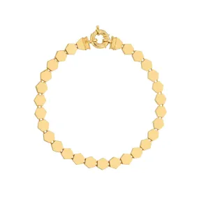 14K Yellow Gold 3D Polished Hexagonal Flat Link Bracelet