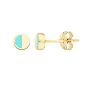 14K Yellow Gold 50/50 Turq/High Polished Stud Earrings