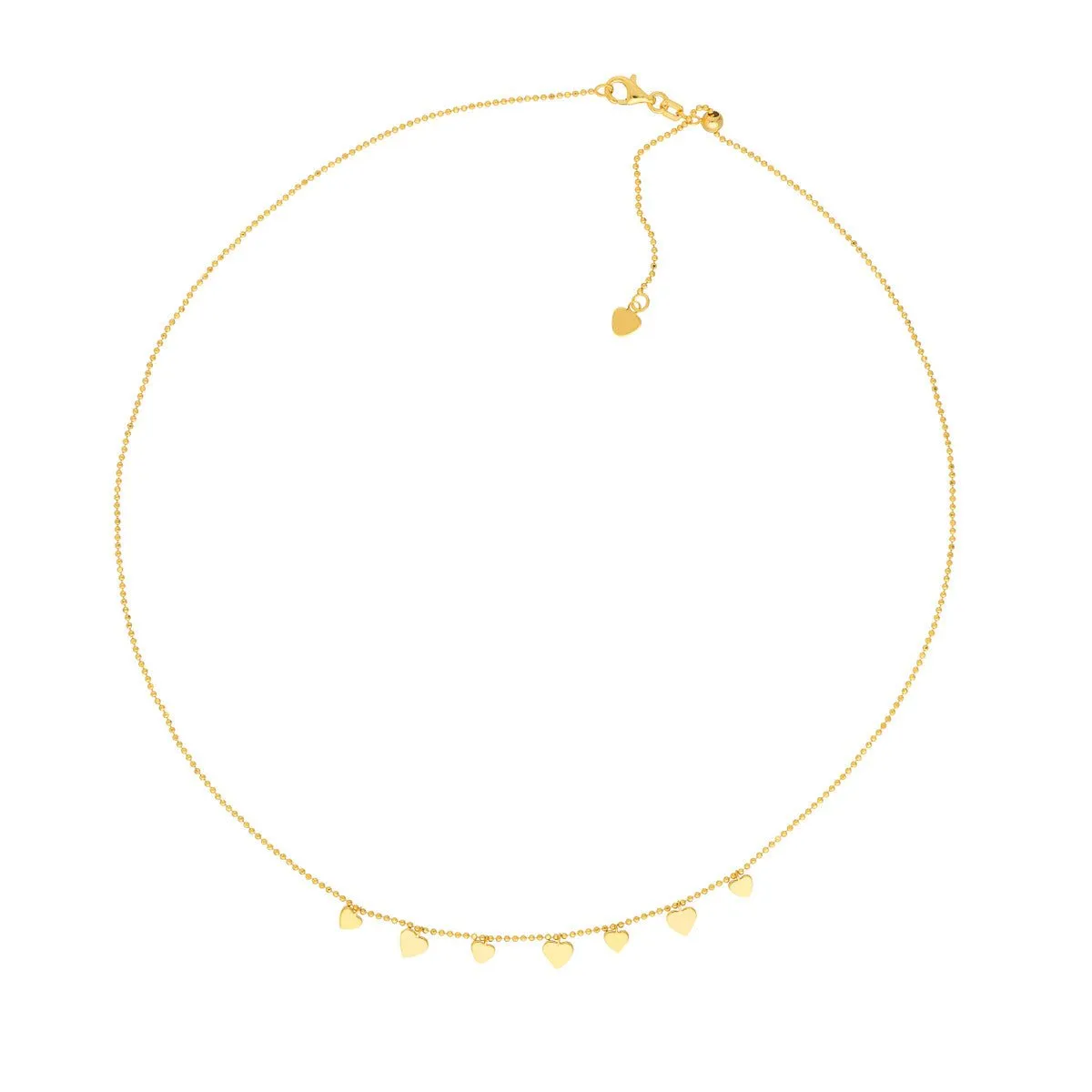 14K Yellow Gold Alternating Hearts Bead Chain Choker