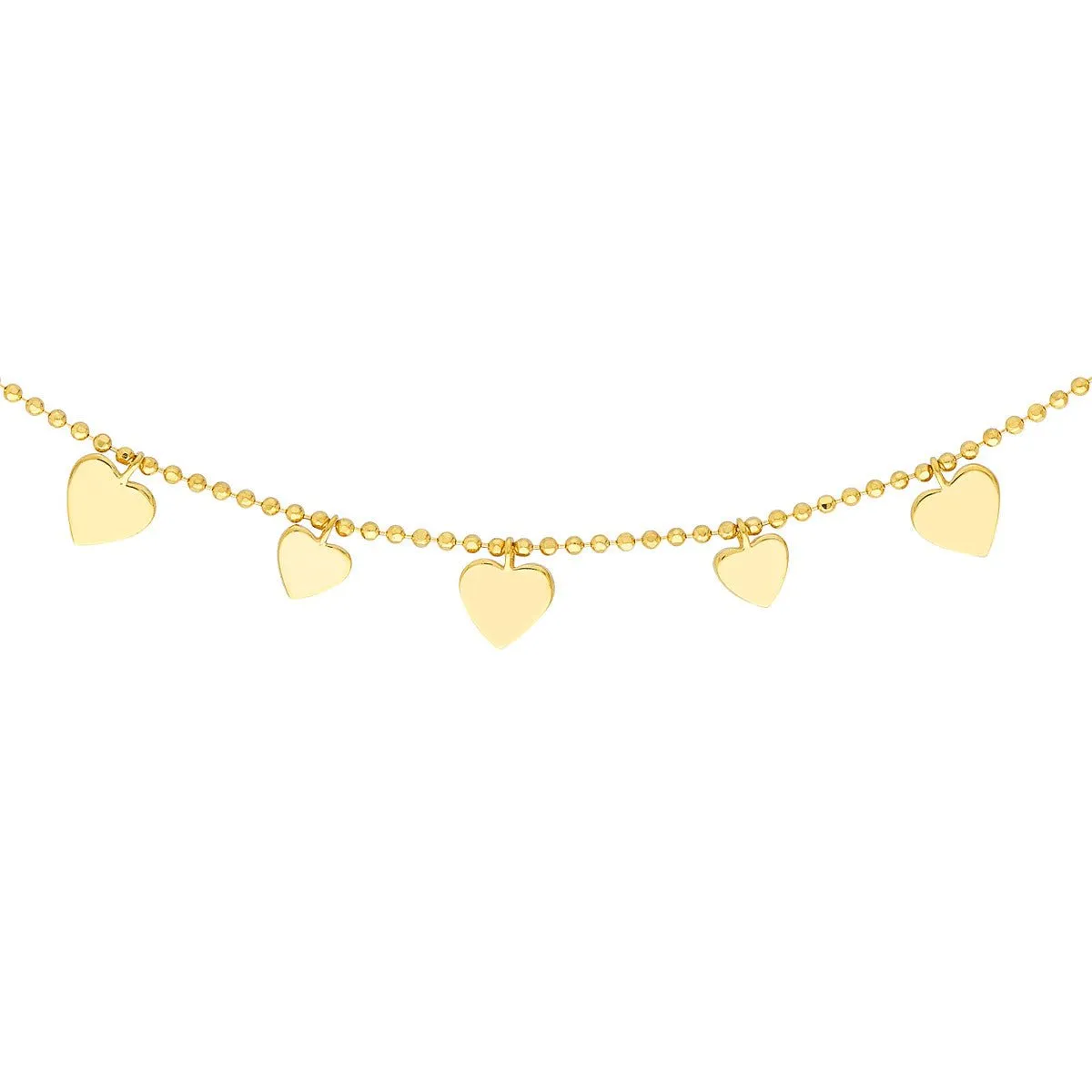 14K Yellow Gold Alternating Hearts Bead Chain Choker