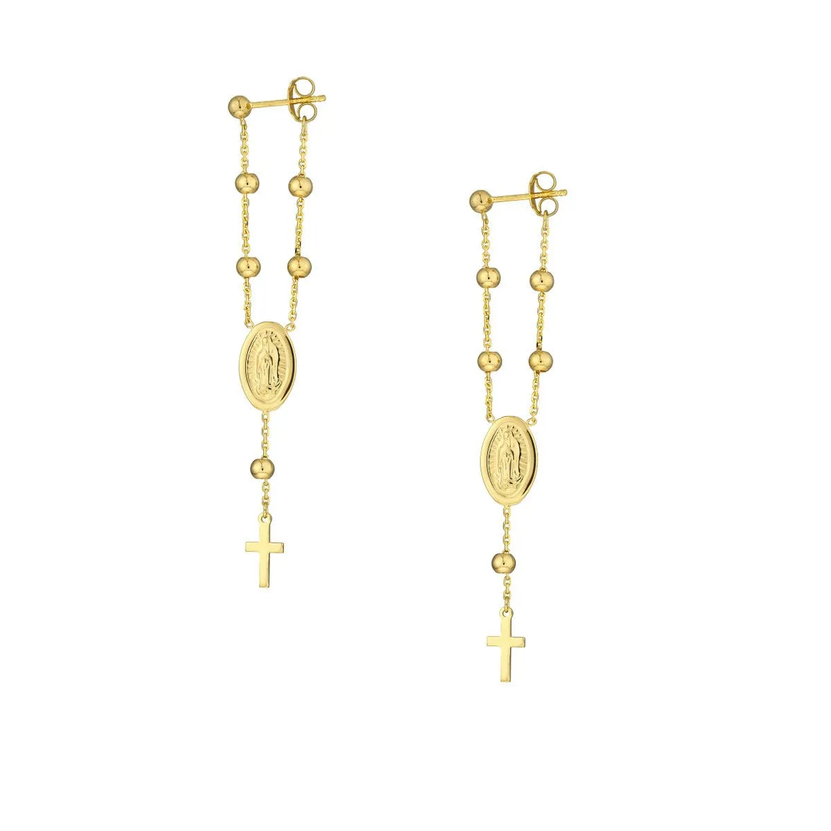 14K Yellow Gold Cross/Virgin Mary Front to Back Earrings