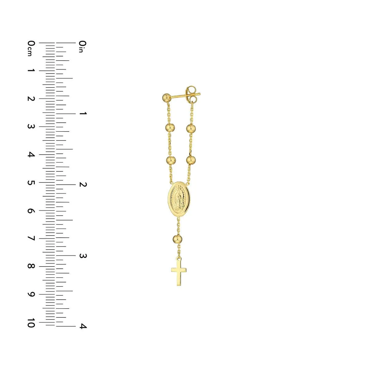 14K Yellow Gold Cross/Virgin Mary Front to Back Earrings