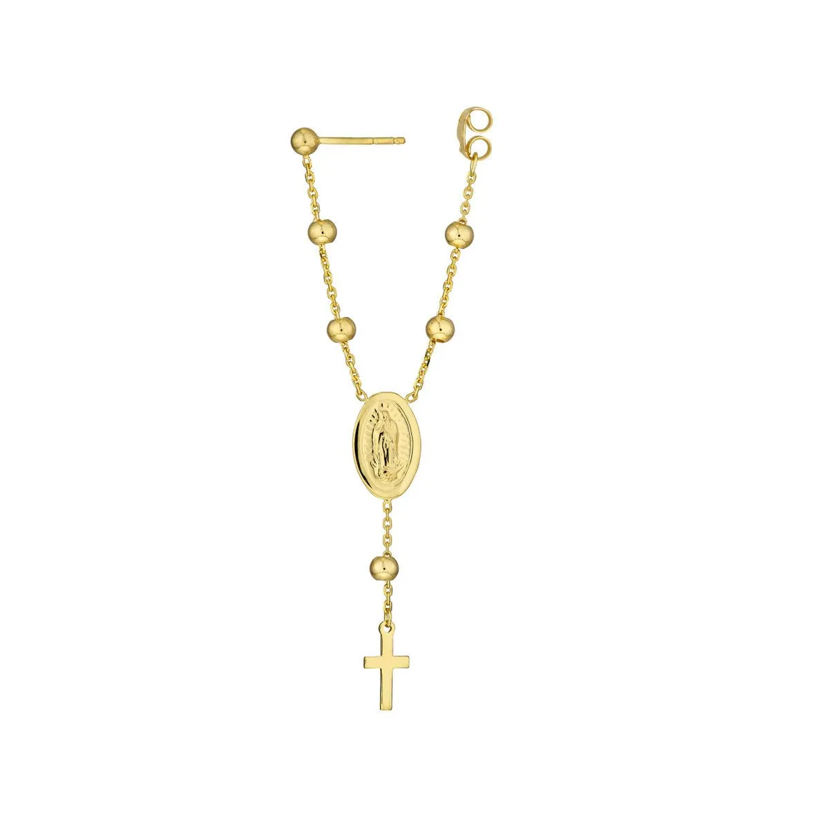 14K Yellow Gold Cross/Virgin Mary Front to Back Earrings