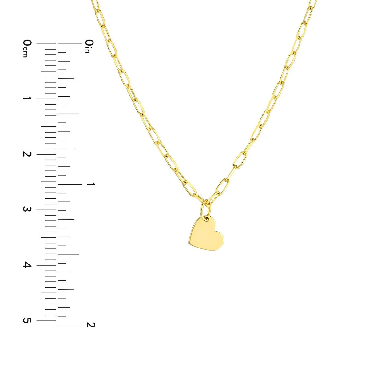 14K Yellow Gold Dangle Heart Paper Clip Necklace