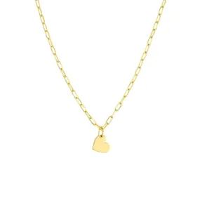 14K Yellow Gold Dangle Heart Paper Clip Necklace