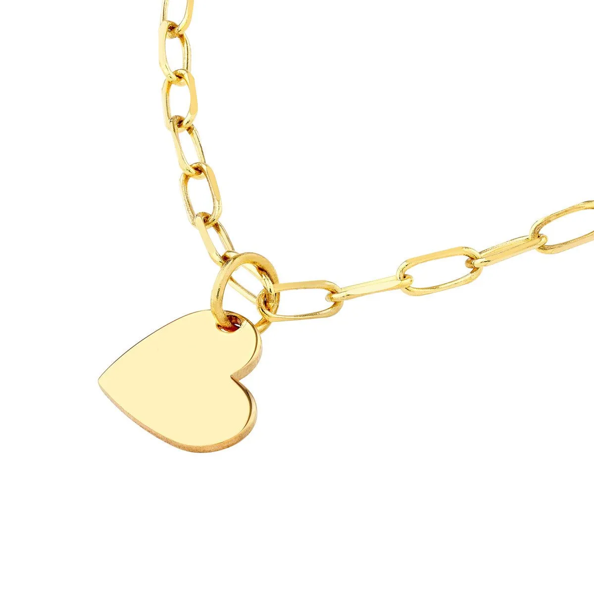 14K Yellow Gold Dangle Heart Paper Clip Necklace