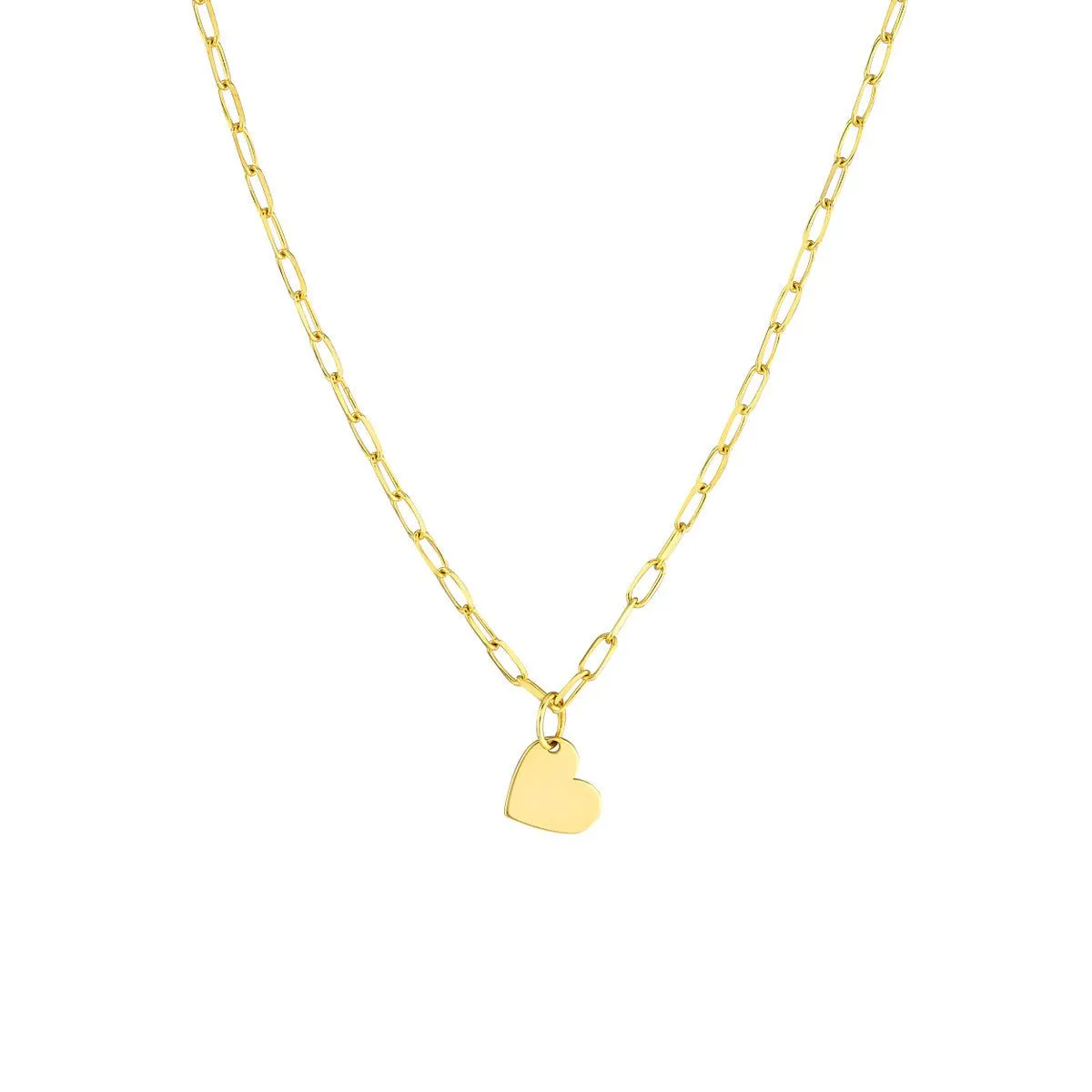 14K Yellow Gold Dangle Heart Paper Clip Necklace