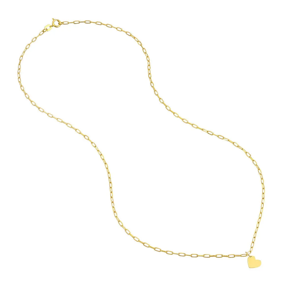 14K Yellow Gold Dangle Heart Paper Clip Necklace