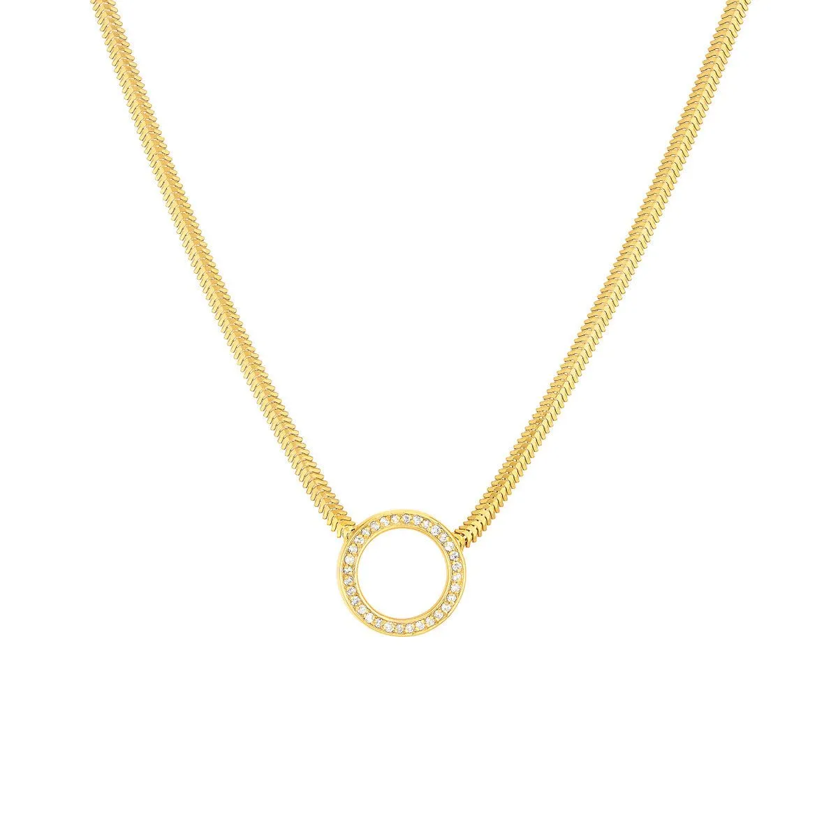 14K Yellow Gold Diamond Circle Snake Necklace