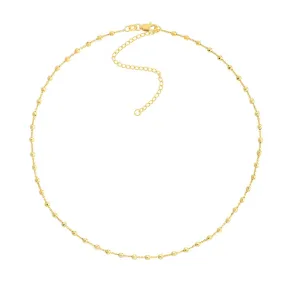 14K Yellow Gold Diamond-Cut Bead Station Choker Chain