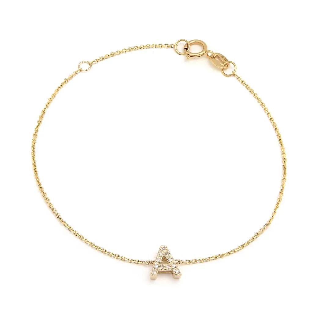 14K Yellow Gold Diamond Initial "A" Bracelet