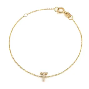 14K Yellow Gold Diamond Initial "T" Bracelet