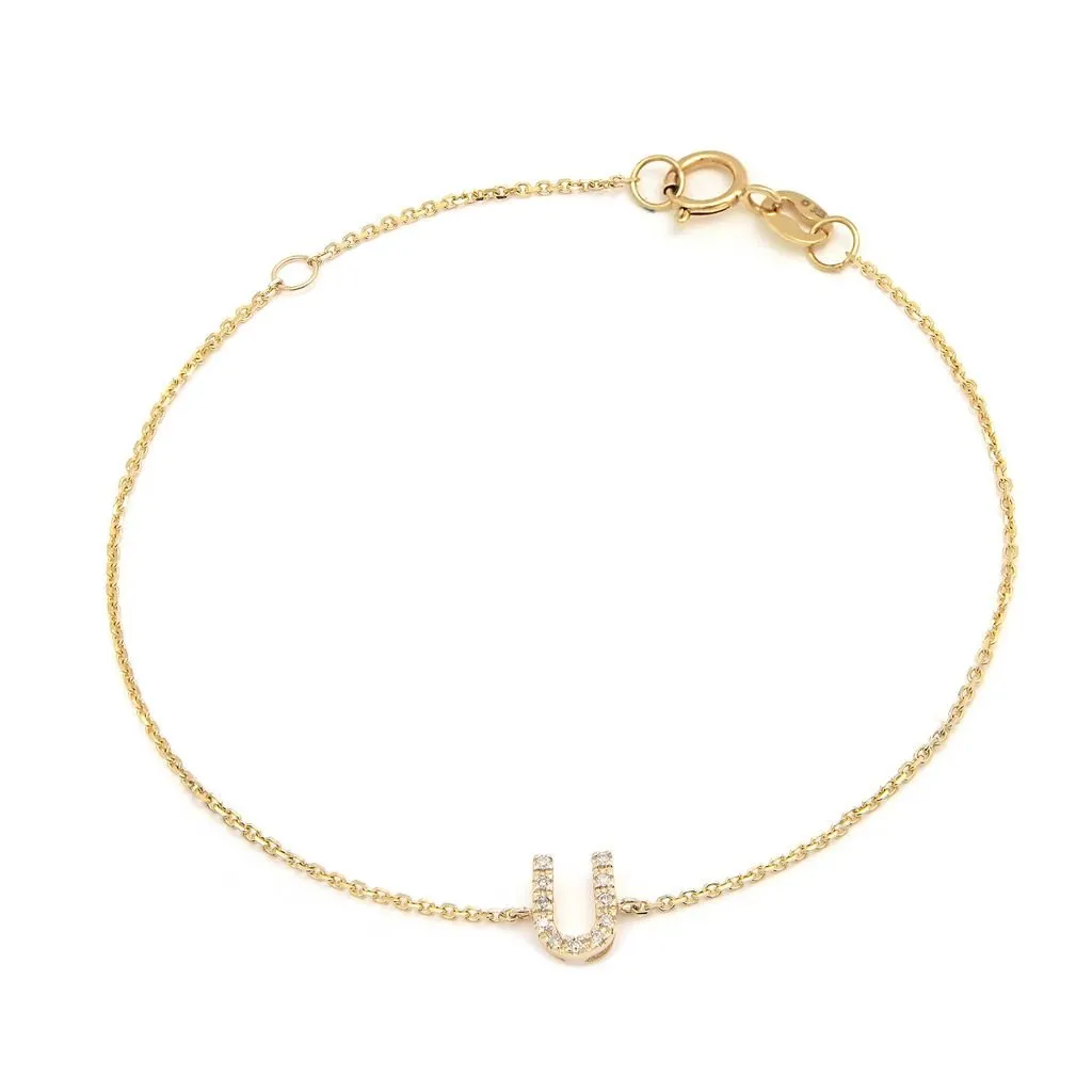 14K Yellow Gold Diamond Initial "U" Bracelet