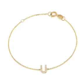 14K Yellow Gold Diamond Initial "U" Bracelet