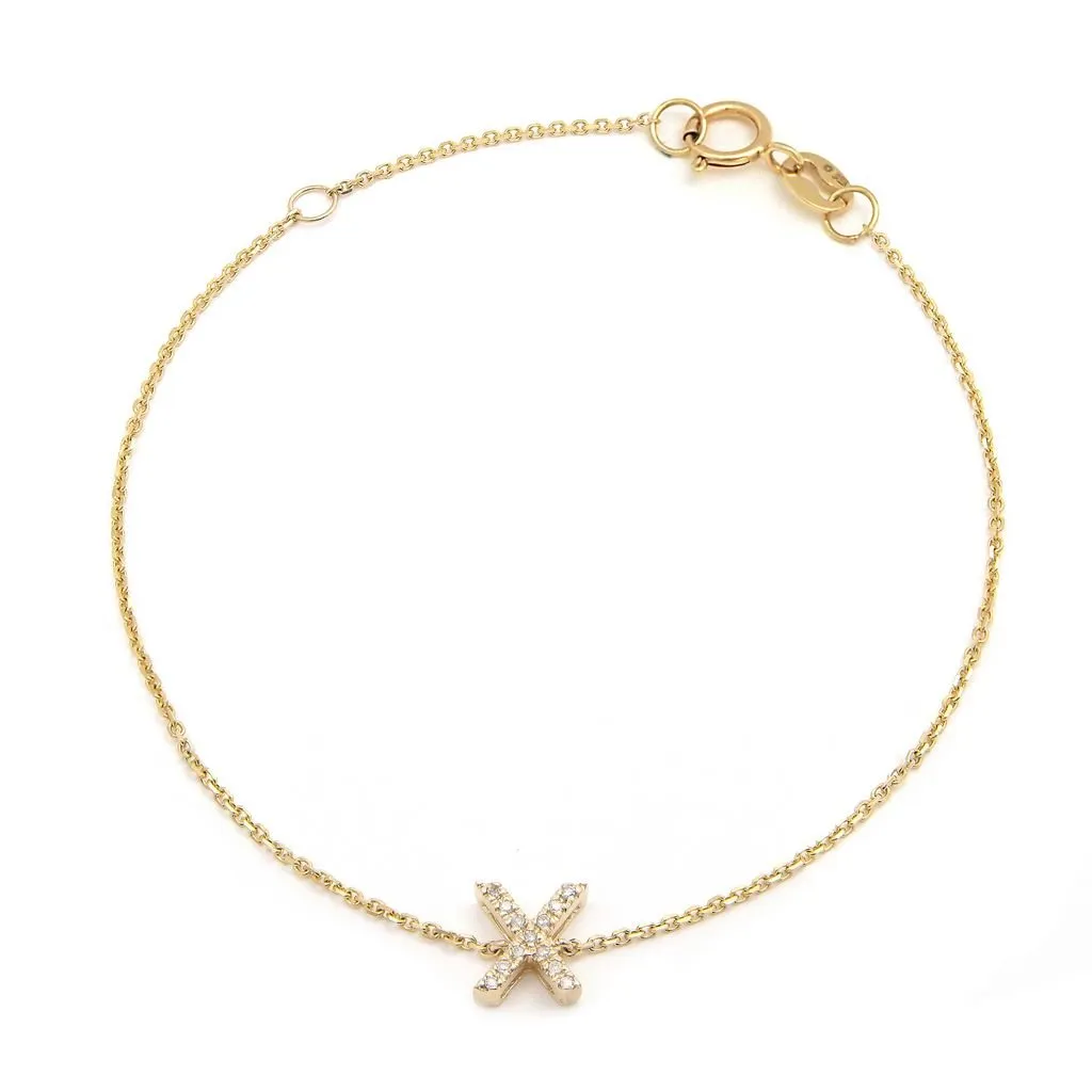 14K Yellow Gold Diamond Initial "X" Bracelet