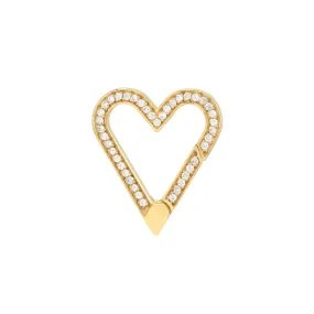 14K Yellow Gold Diamond Open Heart Push Lock