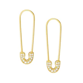 14K Yellow Gold Diamond Safety Pin Threader Earrings