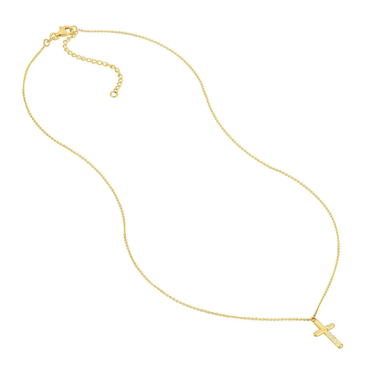 14K Yellow Gold Diamond Scattered Cross Necklace