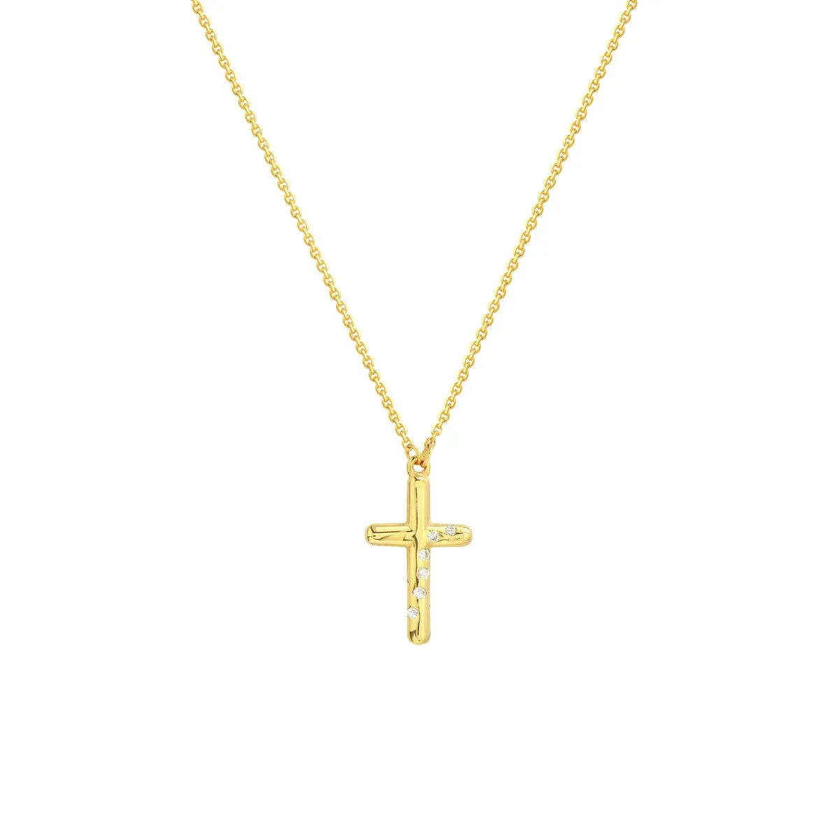 14K Yellow Gold Diamond Scattered Cross Necklace