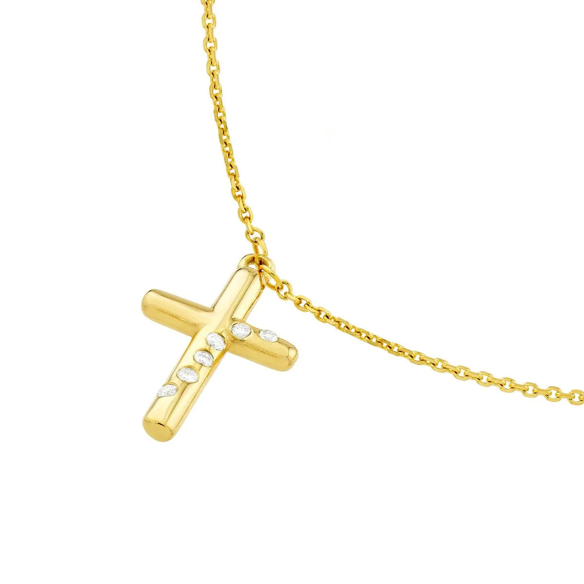 14K Yellow Gold Diamond Scattered Cross Necklace