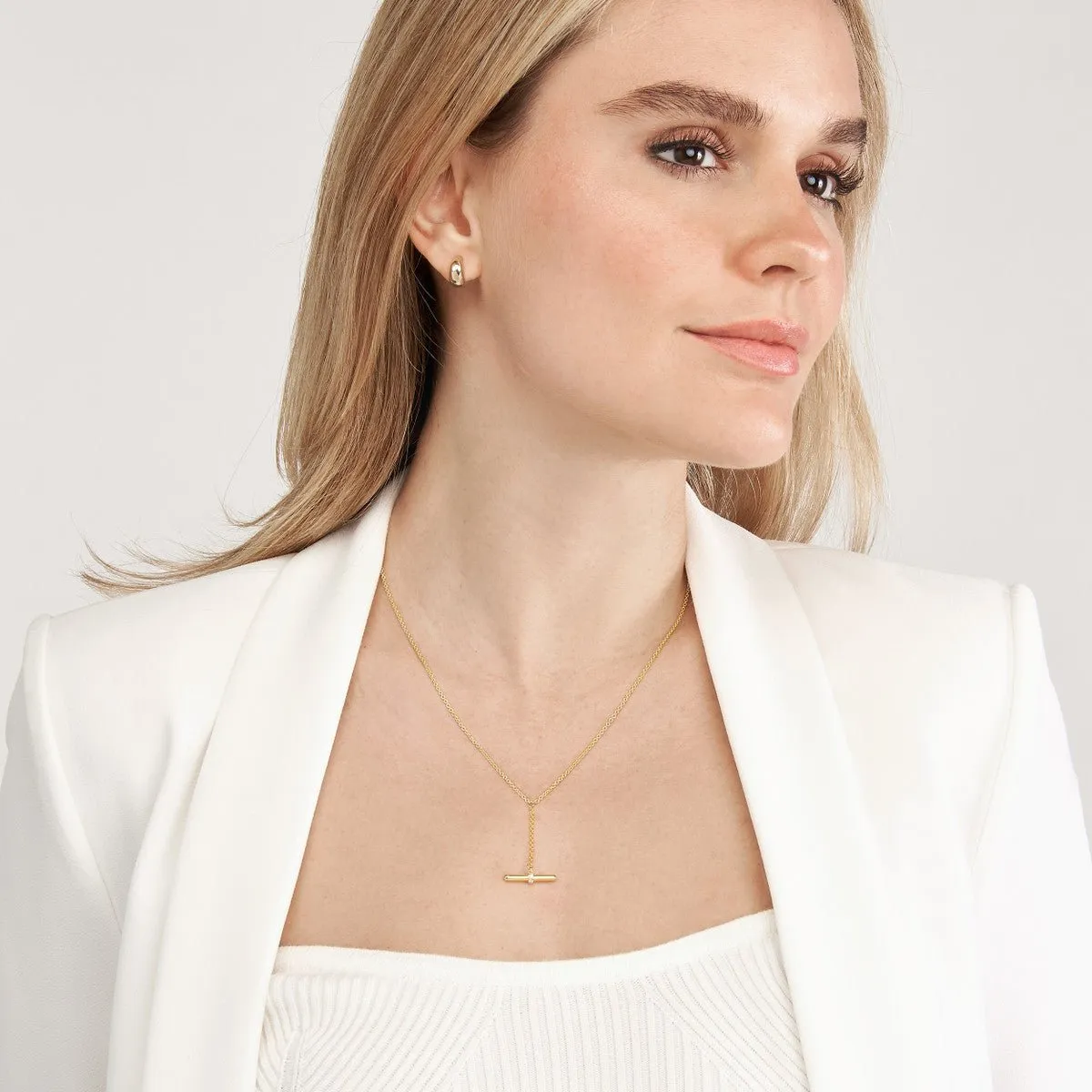 14K Yellow Gold Diamond Toggle Lariat Necklace